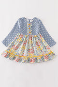 Cotton Castle Platinum Blue Floral Print Dot Dress A24H107 SpadezStore