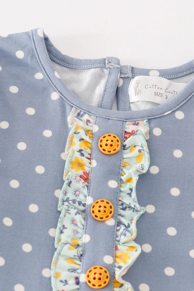 Cotton Castle Platinum Blue Floral Print Dot Dress A24H107 SpadezStore