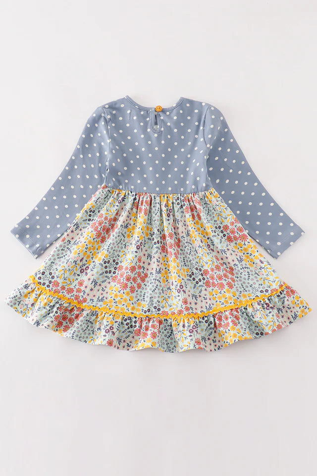 Cotton Castle Platinum Blue Floral Print Dot Dress A24H107 SpadezStore