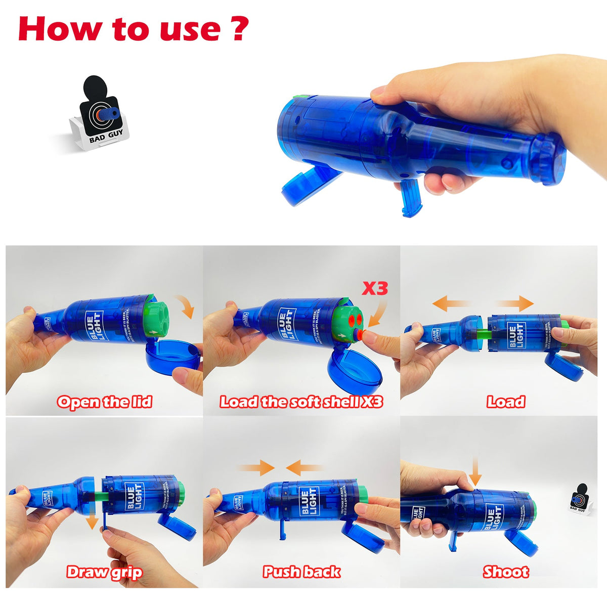 AGM MASTECH Drink Bottle Toy Gun with Foam Dart Bullets, Toy Foam Blaster Guns for Boy & Girl, Soda Blaster Guns Shooting Model,