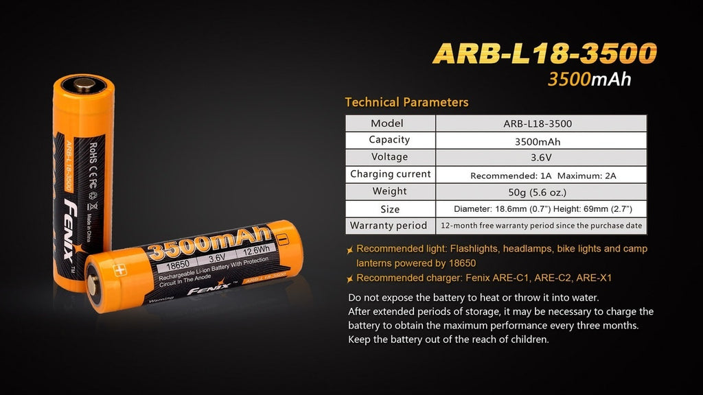 Fenix ARB-L18-3500 High-Capacity 18650 Battery - 3500mAh SpadezStore
