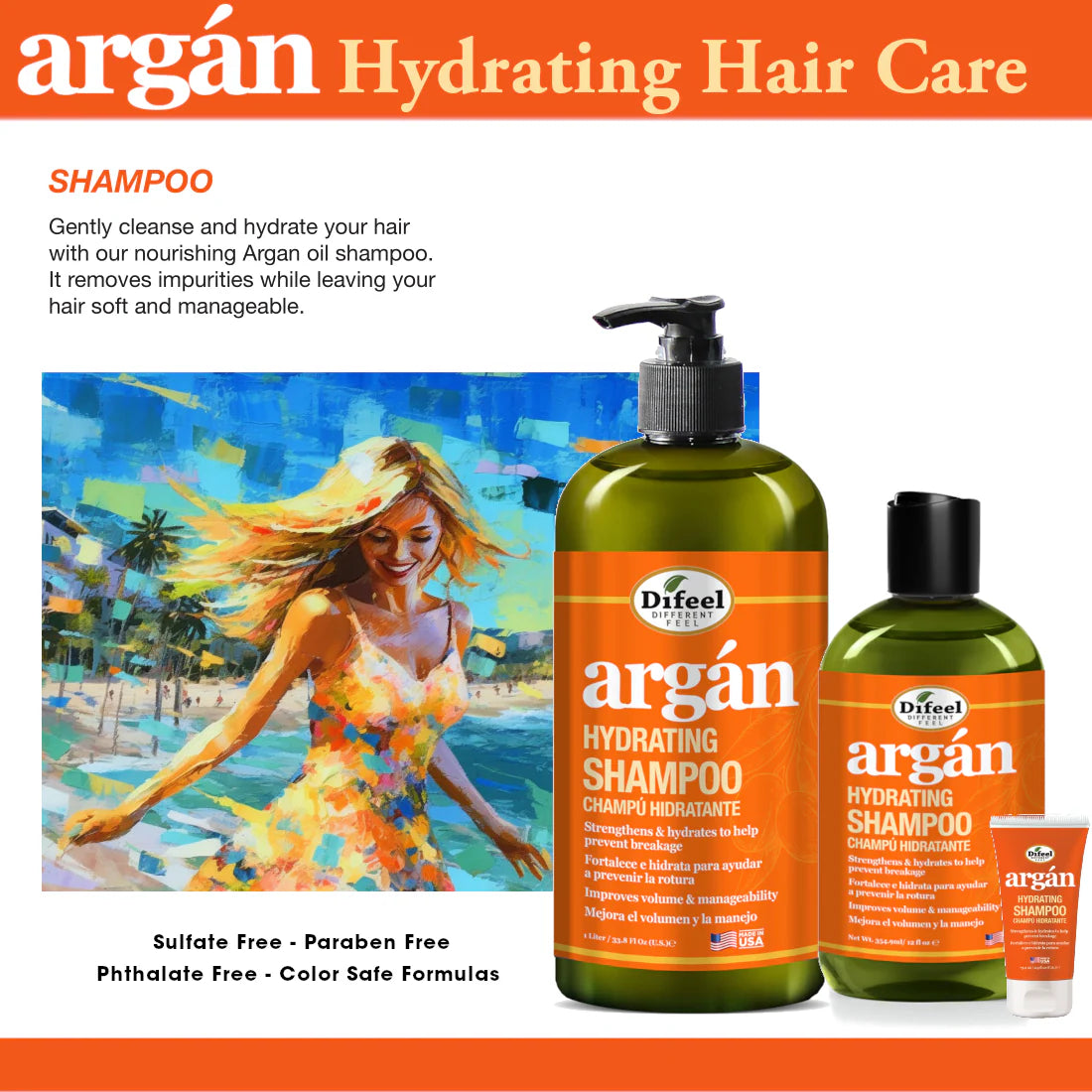Difeel Argan Hydrating Shampoo 12oz SpadezStore