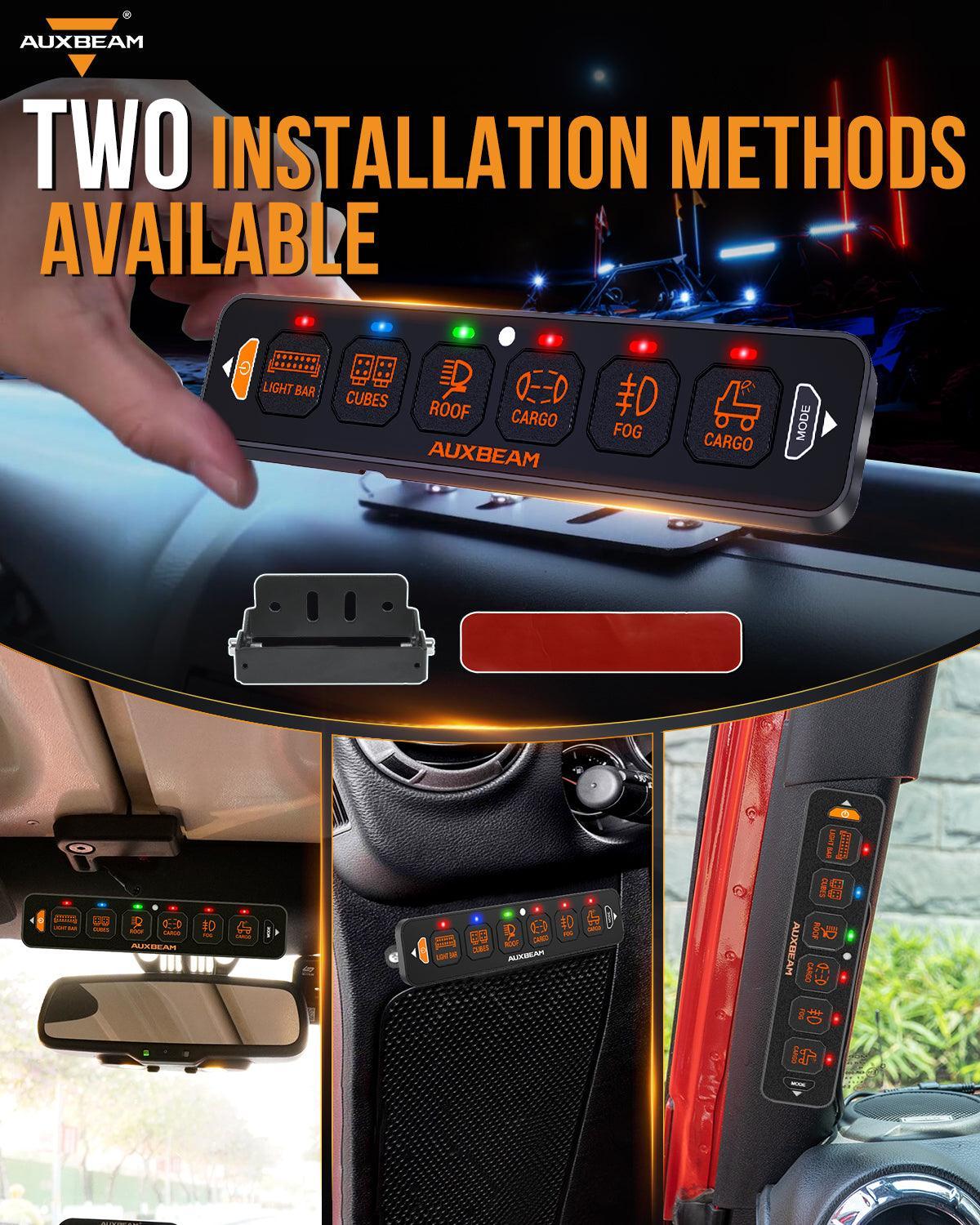 Auxbeam AS Series 6 Gang (AS-R60) RGB Slim Switch Panel, Toggle/ Momentary/ Pulsed Mode Supported (One-Sided Outlet)