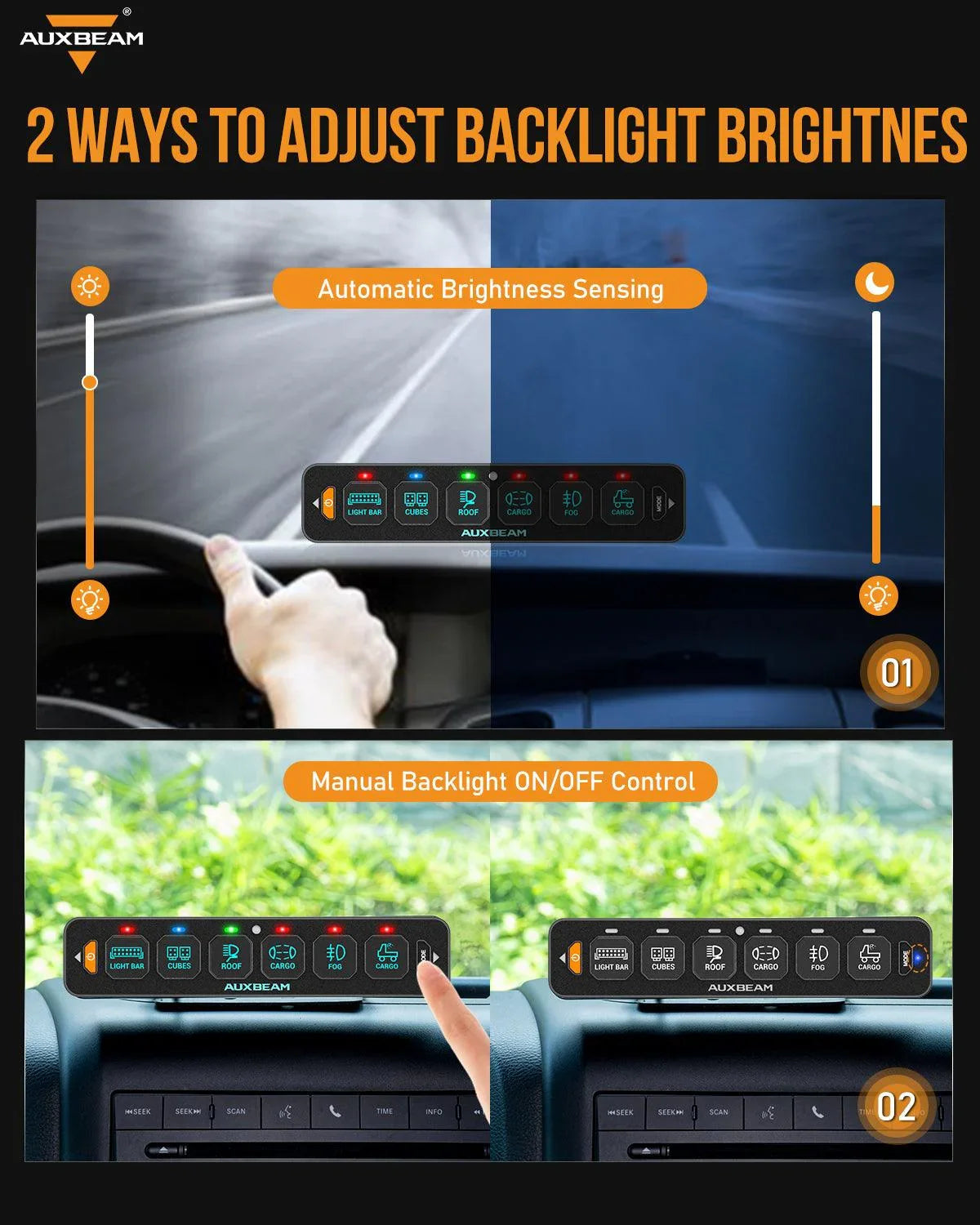 Auxbeam AS Series 6 Gang (AS-R60) RGB Slim Switch Panel, Toggle/ Momentary/ Pulsed Mode Supported (One-Sided Outlet)