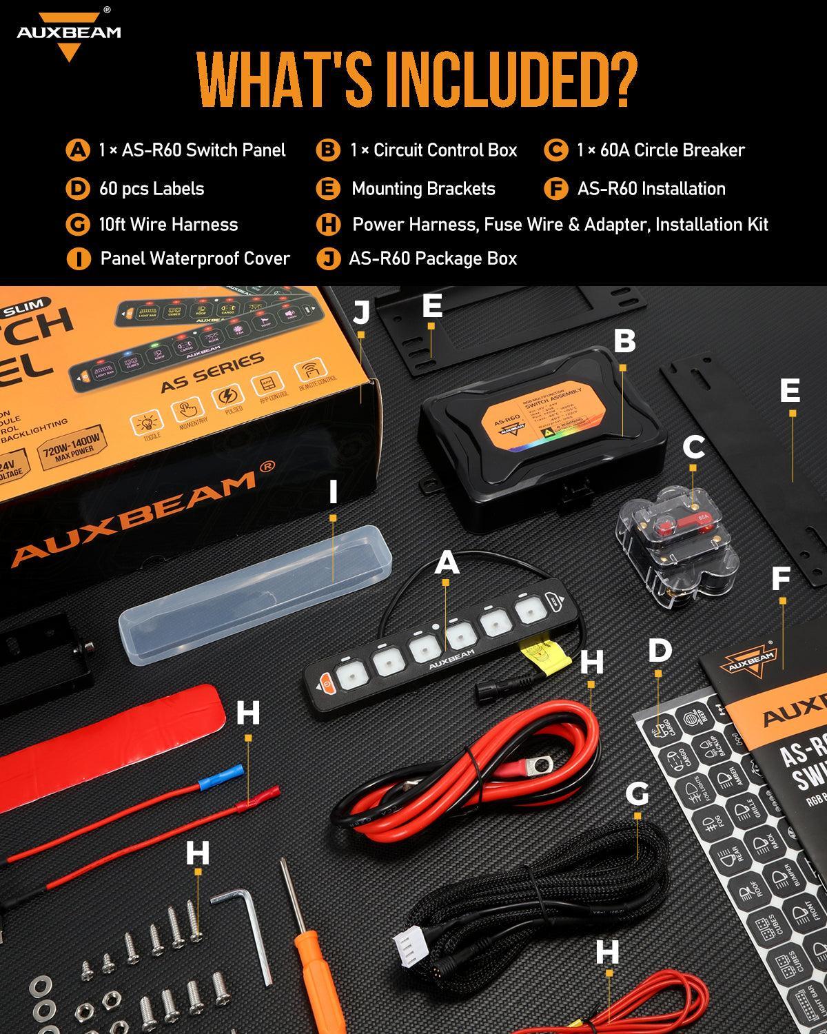 Auxbeam AS Series 6 Gang (AS-R60) RGB Slim Switch Panel, Toggle/ Momentary/ Pulsed Mode Supported (One-Sided Outlet)