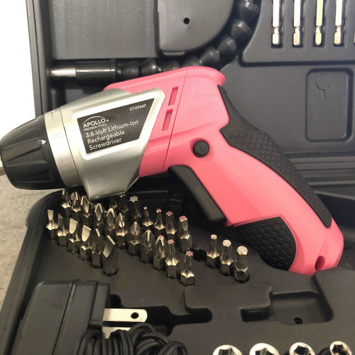 Apollo Tools 3.6 Volt Lithium-Ion Rechargeable Screwdriver with 45 Piece Accessory Set - Pink DT4944P SpadezStore