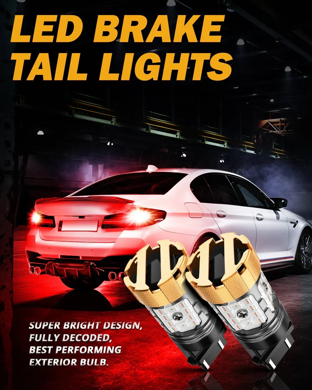 Auxbeam T25 3157 3156 LED Brake/Tail Light Bulbs 50W 4000LM CAN-Bus Error Free Red B21-PRO Series | 2 Bulbs