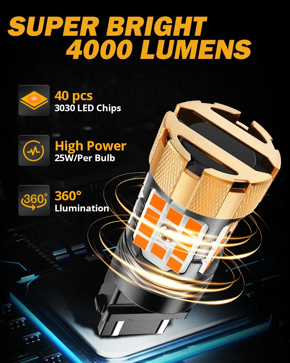 Auxbeam 3157 US-CK LED Turn Signal Light Rear/Front, Side Maker Light Bulbs 50W 4000LM CAN-Bus Error Free 3000K Amber B21-PRO Series | 2 Bulbs