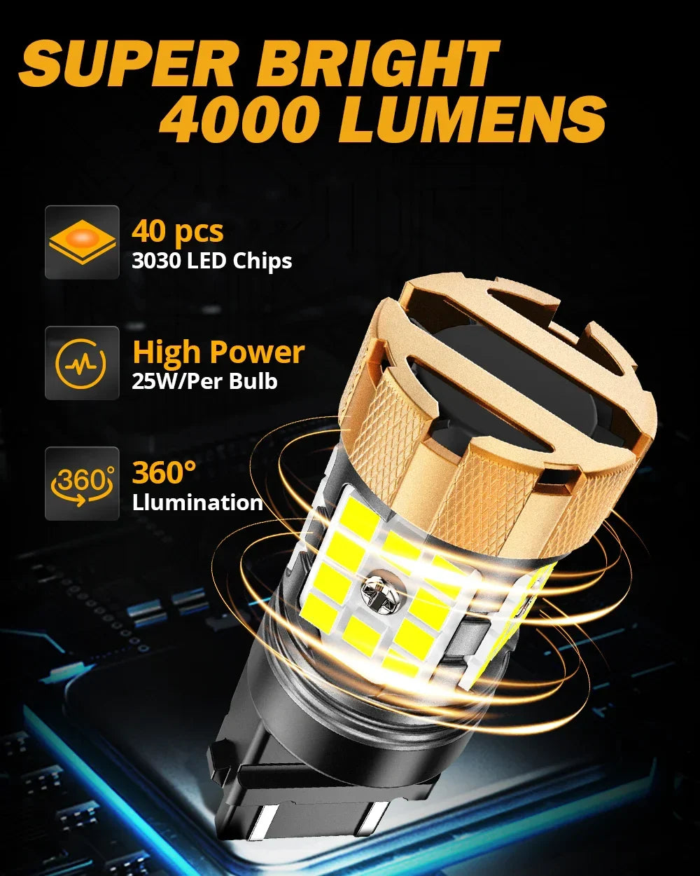Auxbeam T25 3157 3156 LED Backup Reverse/Turn Signal/Brake Tail Light Bulbs 50W 4000LM CAN-Bus Error Free 6500K White B21-PRO Series | 2 Bulbs