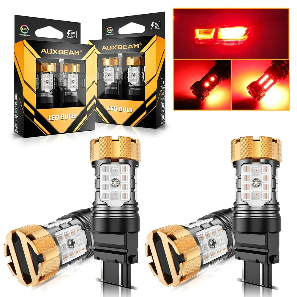 Auxbeam T25 3157 3156 LED Brake/Tail Light Bulbs 50W 4000LM CAN-Bus Error Free Red B21-PRO Series | 2 Bulbs