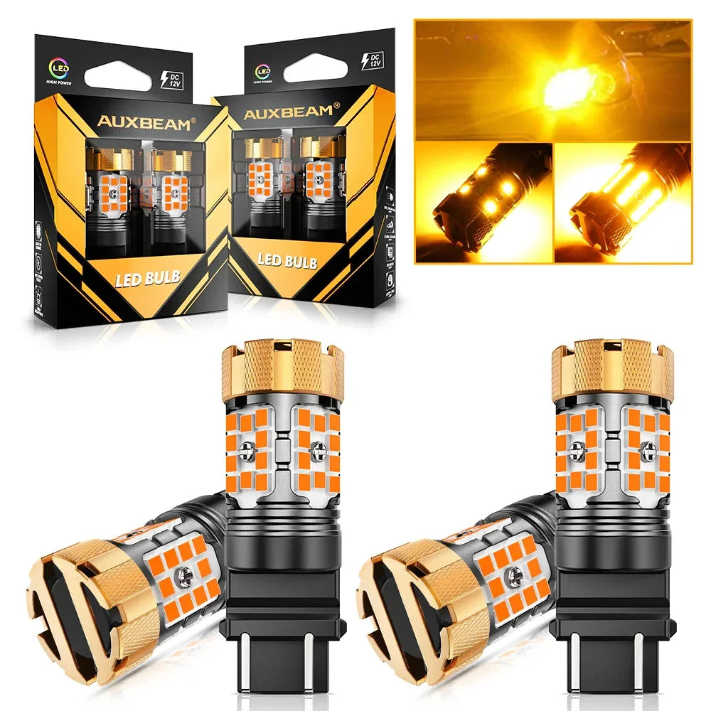 Auxbeam T25 3157 3156 LED Turn Signal Light Rear/Front, Side Marker Light Bulbs 50W 4000LM CAN-Bus Error Free 3000K Amber B21-PRO Series |2 Bulbs