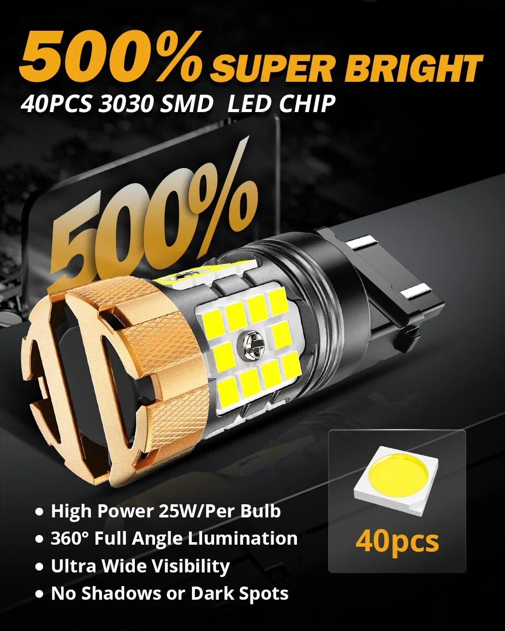 Auxbeam T25 3157 3156 LED Backup Reverse/Turn Signal/Brake Tail Light Bulbs 50W 4000LM CAN-Bus Error Free 6500K White B21-PRO Series | 2 Bulbs