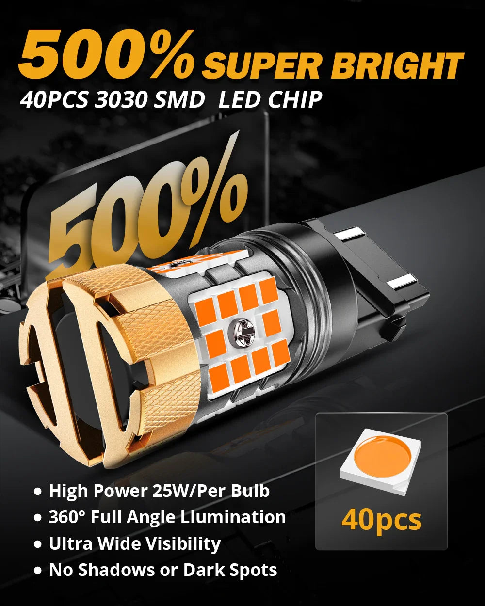 Auxbeam T25 3157 3156 LED Turn Signal Light Rear/Front, Side Marker Light Bulbs 50W 4000LM CAN-Bus Error Free 3000K Amber B21-PRO Series |2 Bulbs