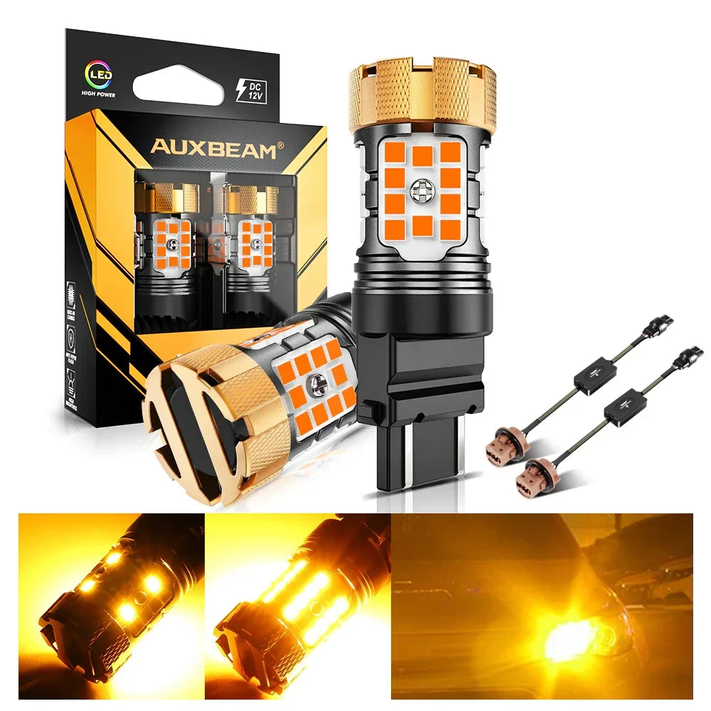 Auxbeam T25 3157 3156 LED Turn Signal Light Rear/Front, Side Marker Light Bulbs 50W 4000LM CAN-Bus Error Free 3000K Amber B21-PRO Series |2 Bulbs