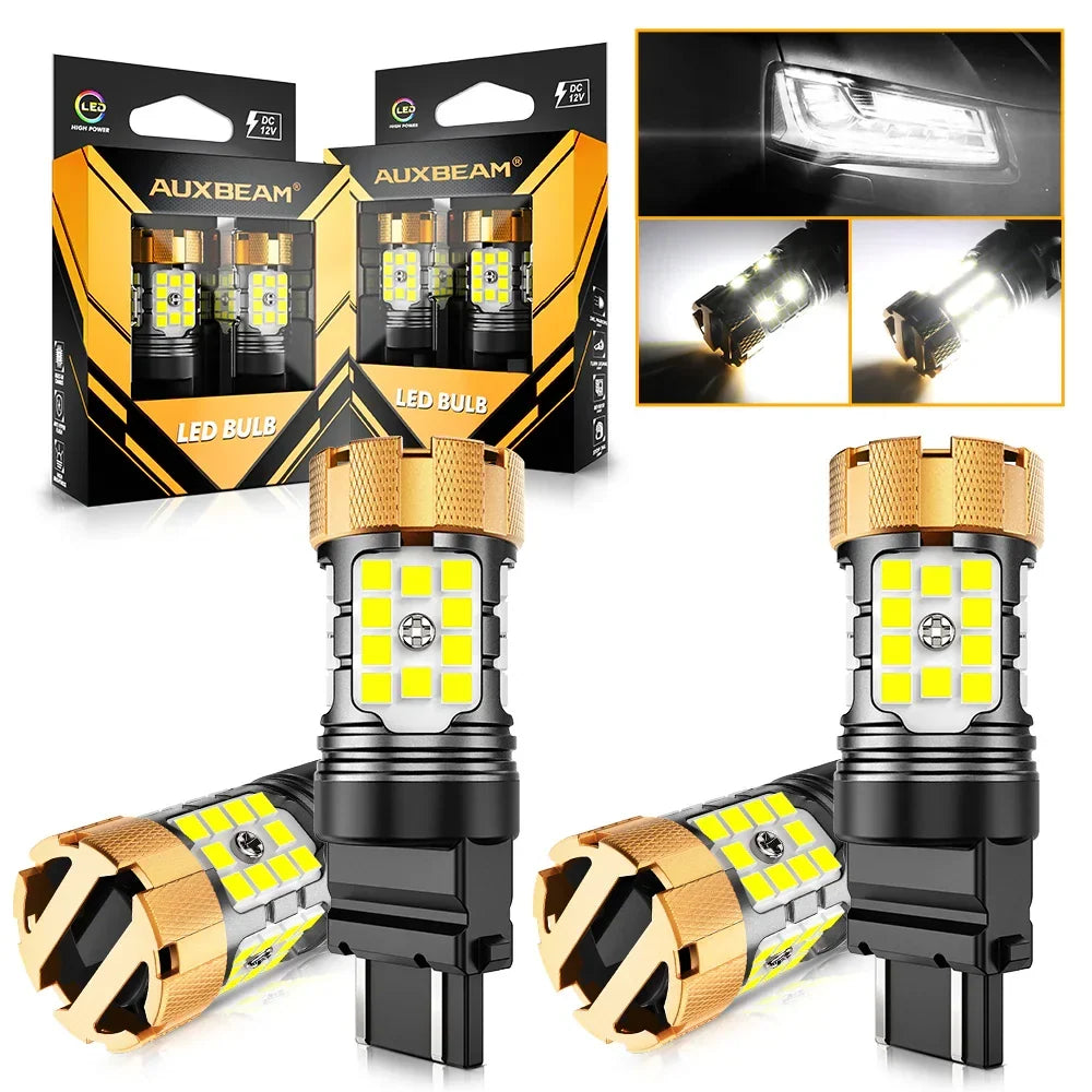 Auxbeam T25 3157 3156 LED Backup Reverse/Turn Signal/Brake Tail Light Bulbs 50W 4000LM CAN-Bus Error Free 6500K White B21-PRO Series | 2 Bulbs