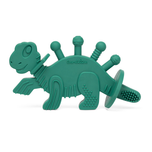 Bambeado Dibly - Green - Baltic Amber & Natural Rubber Dinosaur Teether with Toothbrush Tail SpadezStore