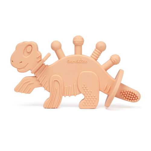 Bambeado Dibly - Pink - Baltic Amber & Natural Rubber Dinosaur Teether with Toothbrush Tail SpadezStore