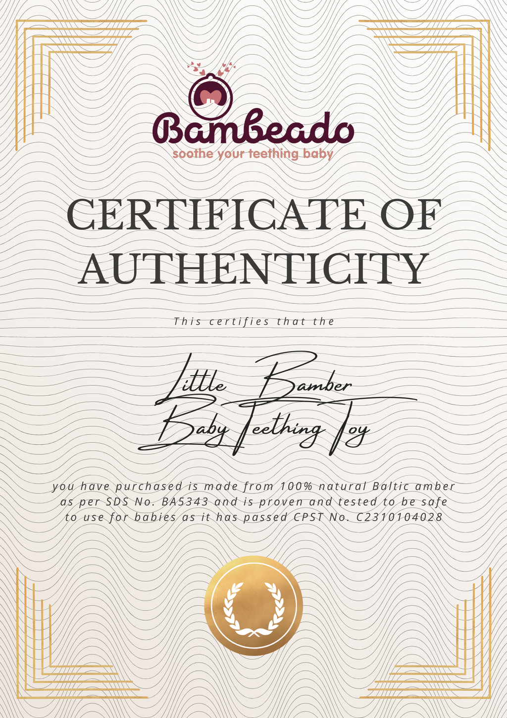Bambeado The Little Bamber - Natural Rubber & Baltic Amber Teething Toy