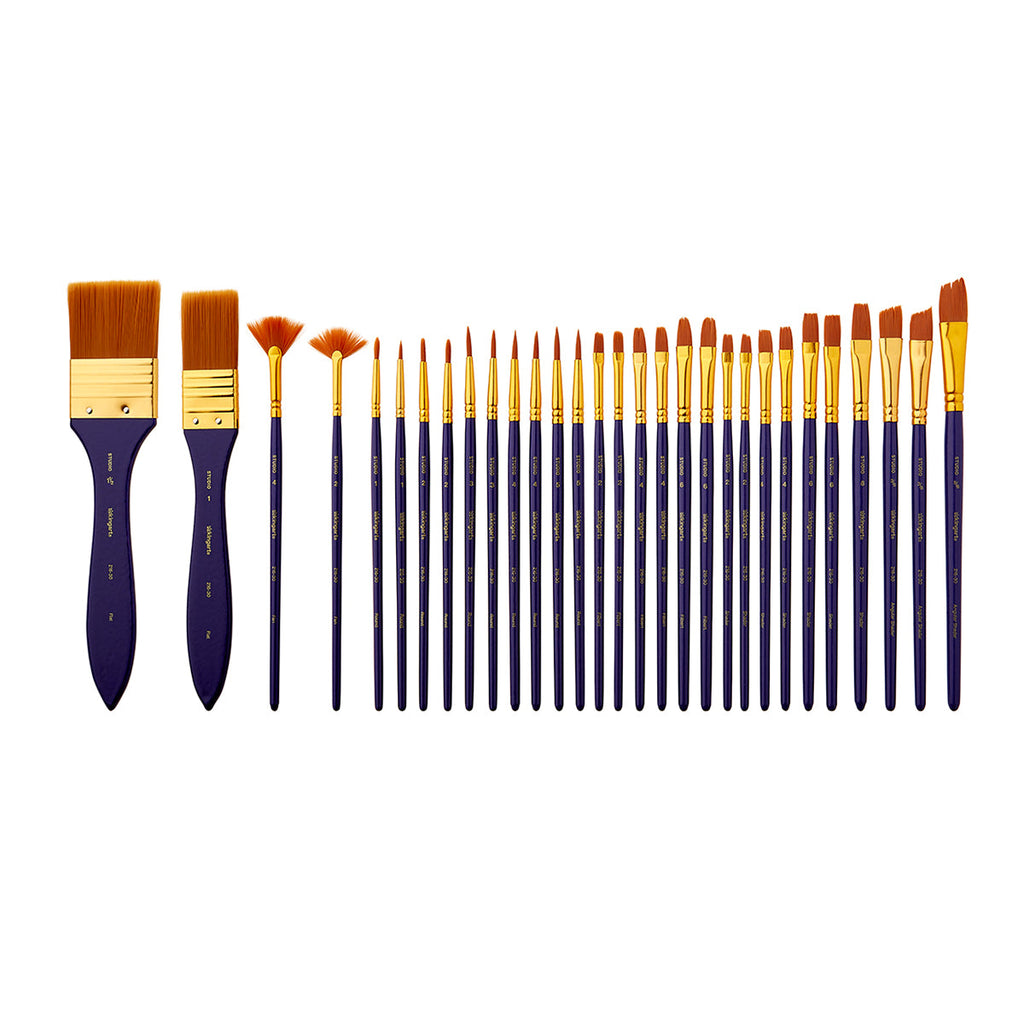 KINGART Studio Gold Nylon Brush Set - Acrylic & Watercolor - 30 pc