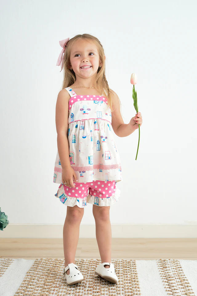 Cotton Castle Platinum Balcony Print Strap Girl Set S24A033 SpadezStore