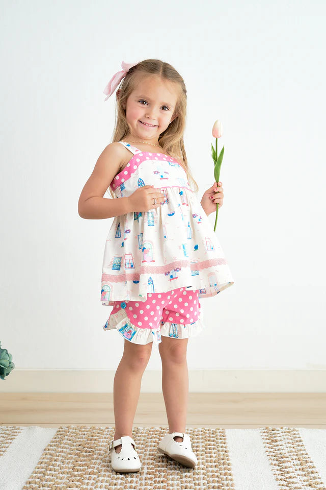 Cotton Castle Platinum Balcony Print Strap Girl Set S24A033 SpadezStore