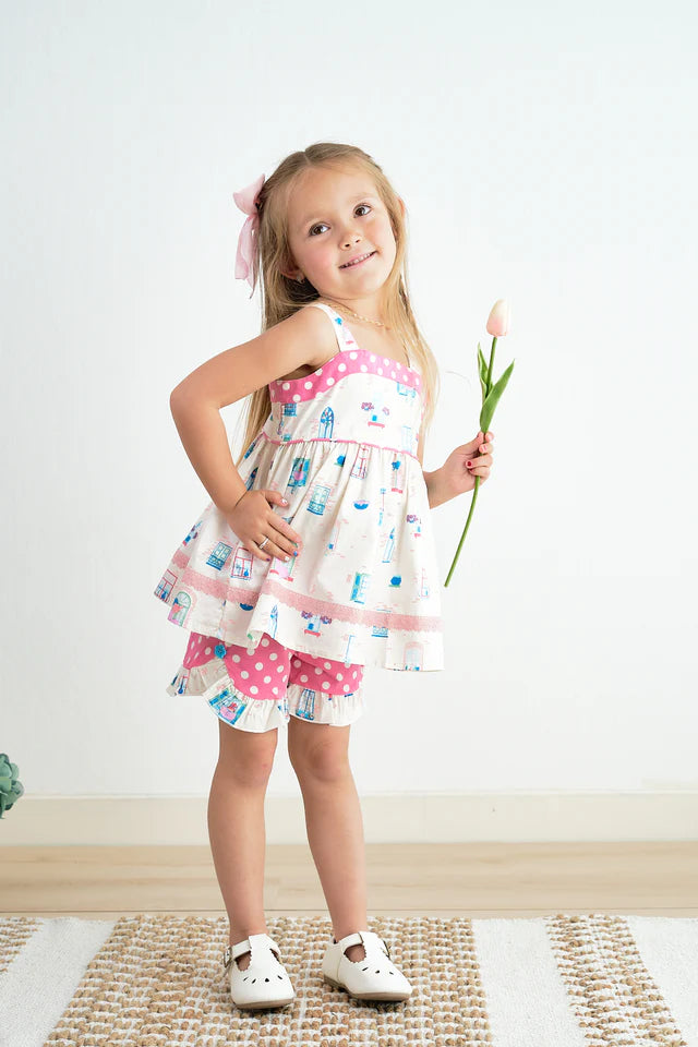 Cotton Castle Platinum Balcony Print Strap Girl Set S24A033 SpadezStore