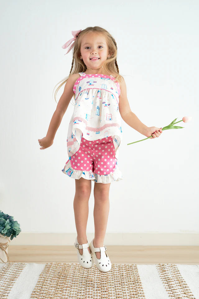 Cotton Castle Platinum Balcony Print Strap Girl Set S24A033 SpadezStore