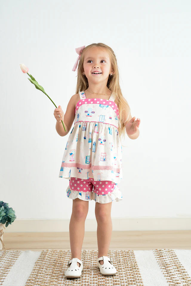 Cotton Castle Platinum Balcony Print Strap Girl Set S24A033 SpadezStore