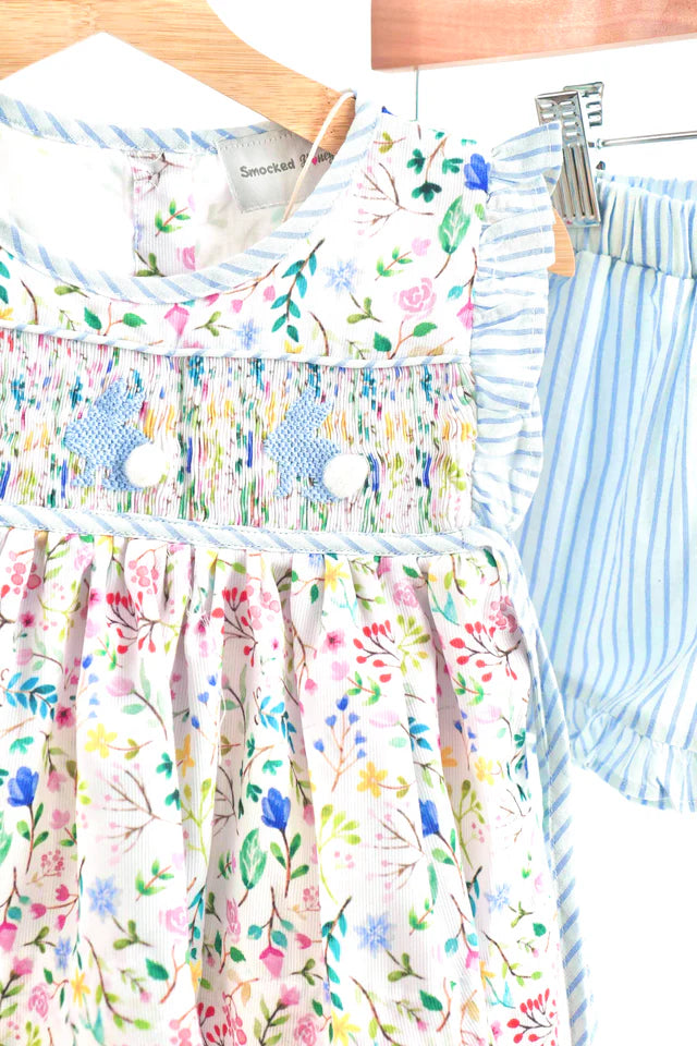 Floral Easter Bunny Hand-Smocked Girl Set HS240947 SpadezStore