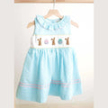 Blue Easter Bunny Egg French Knot Girl Gingham Seersucker Dress HS240929 SpadezStore