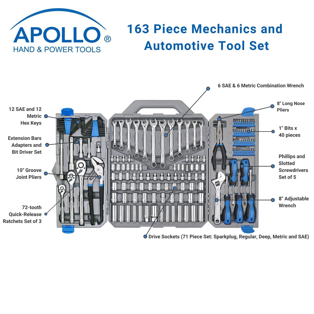 Apollo Tools 163 Piece Mechanics Tool Kit - DT0002 SpadezStore
