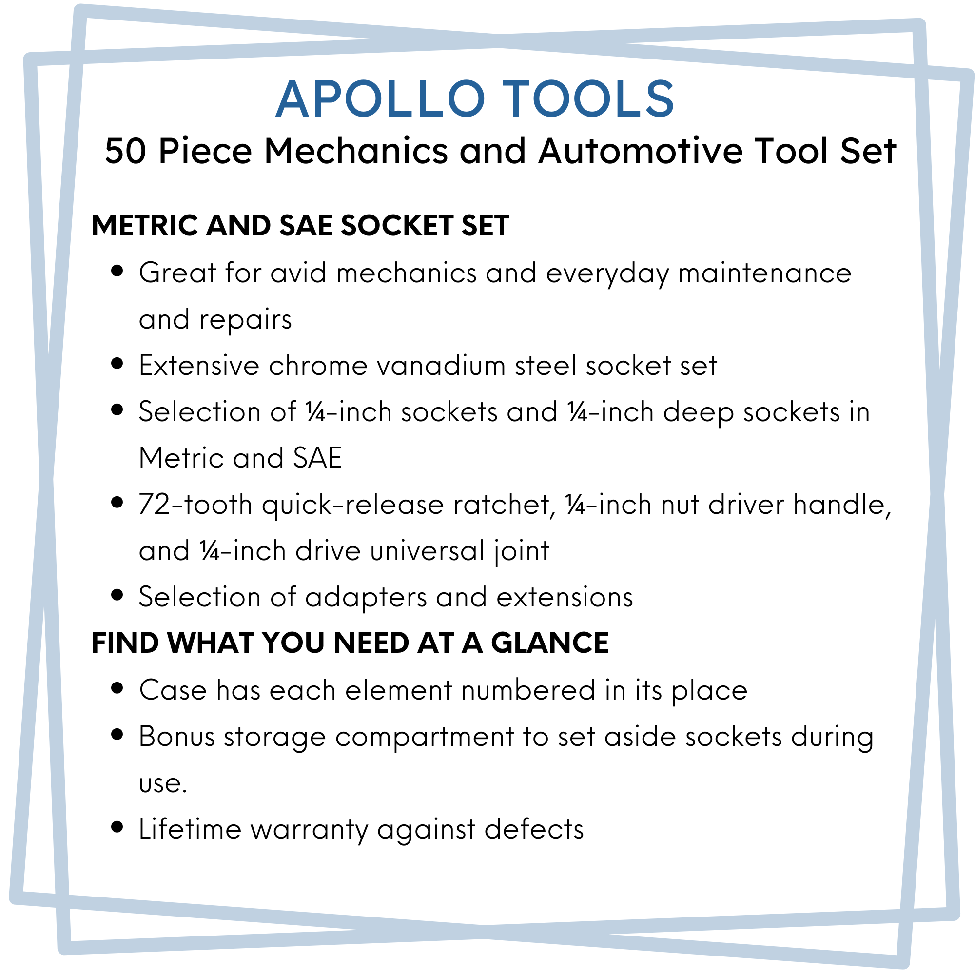 Apollo Tools - DT0004-50 Piece ¼” Drive Socket Set SpadezStore