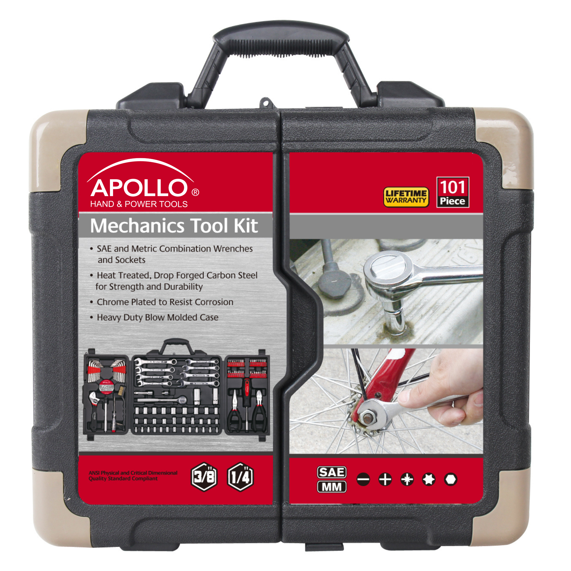 Apollo Tools 101 Piece Mechanic Tool Set for Vehicle and Home Maintenance, Roadside Emergencies. SAE and Metric Tool Set for Car, Boat, RV, Bikes - DT0006 SpadezStore