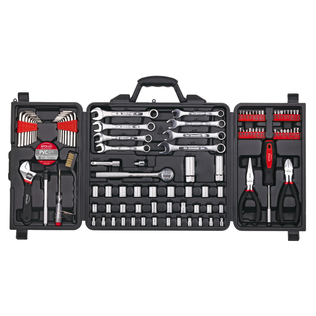 Apollo Tools 101 Piece Mechanic Tool Set for Vehicle and Home Maintenance, Roadside Emergencies. SAE and Metric Tool Set for Car, Boat, RV, Bikes - DT0006 SpadezStore