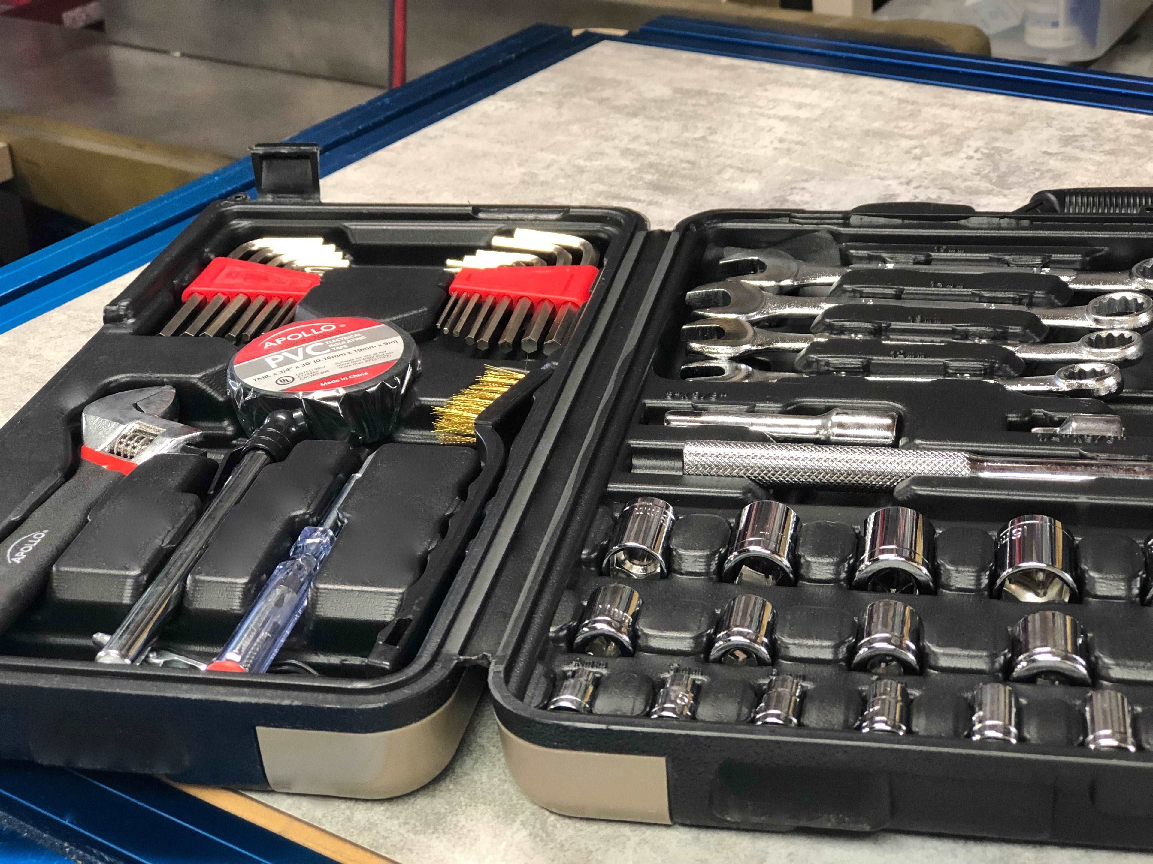 Apollo Tools 101 Piece Mechanic Tool Set for Vehicle and Home Maintenance, Roadside Emergencies. SAE and Metric Tool Set for Car, Boat, RV, Bikes - DT0006 SpadezStore