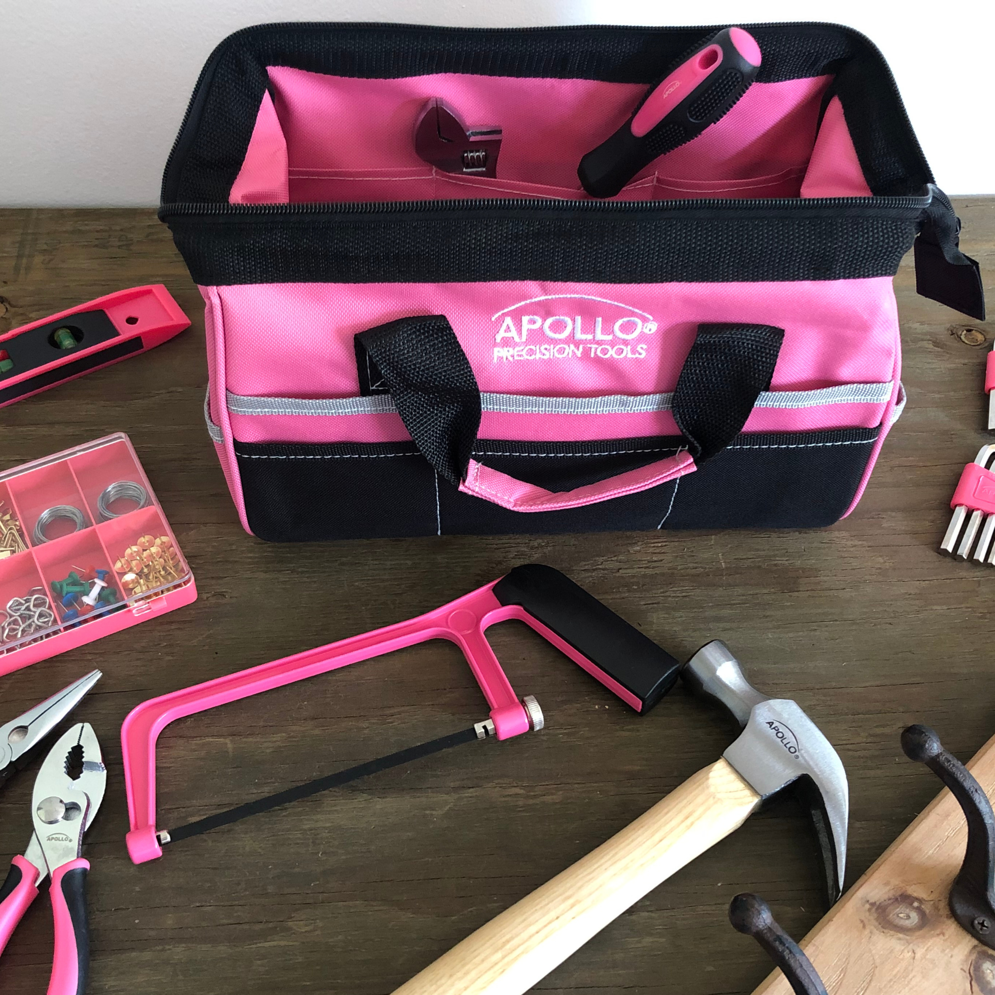 Apollo Tools 201 Piece Household Tool Kit in a Soft-Sided Tool Bag Pink - DT0020P SpadezStore