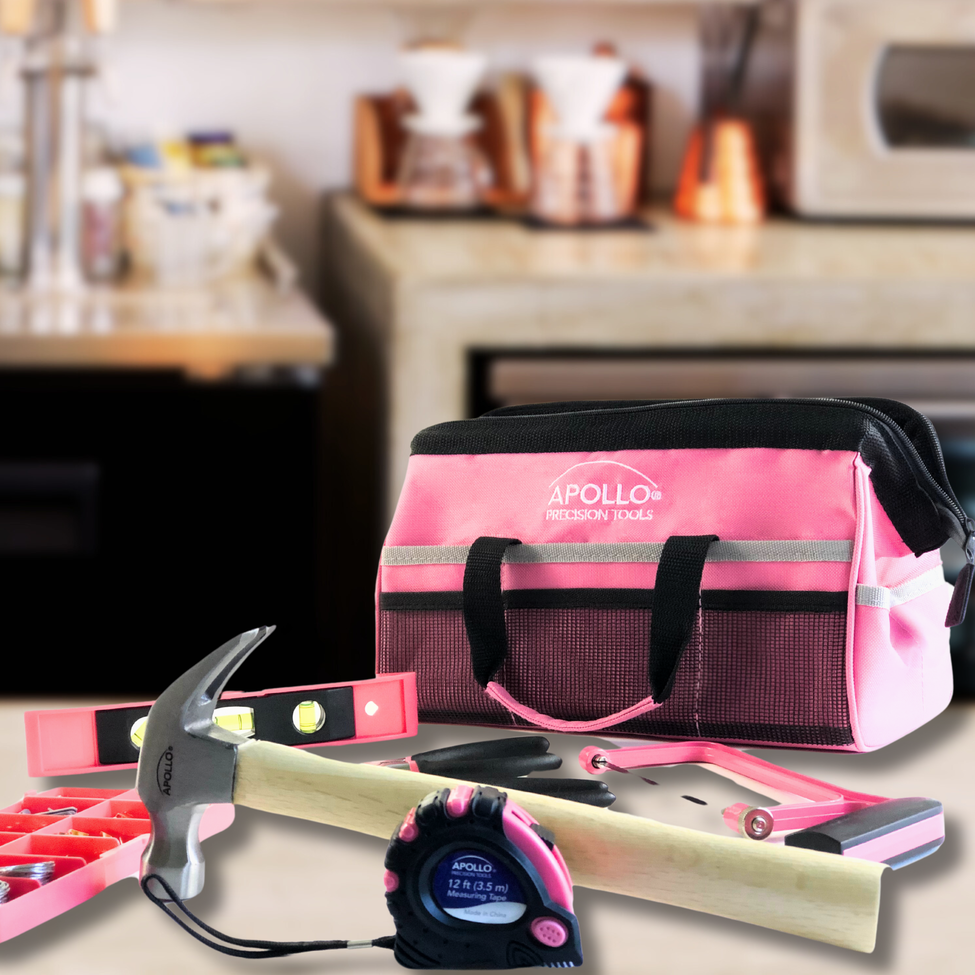 Apollo Tools 201 Piece Household Tool Kit in a Soft-Sided Tool Bag Pink - DT0020P SpadezStore