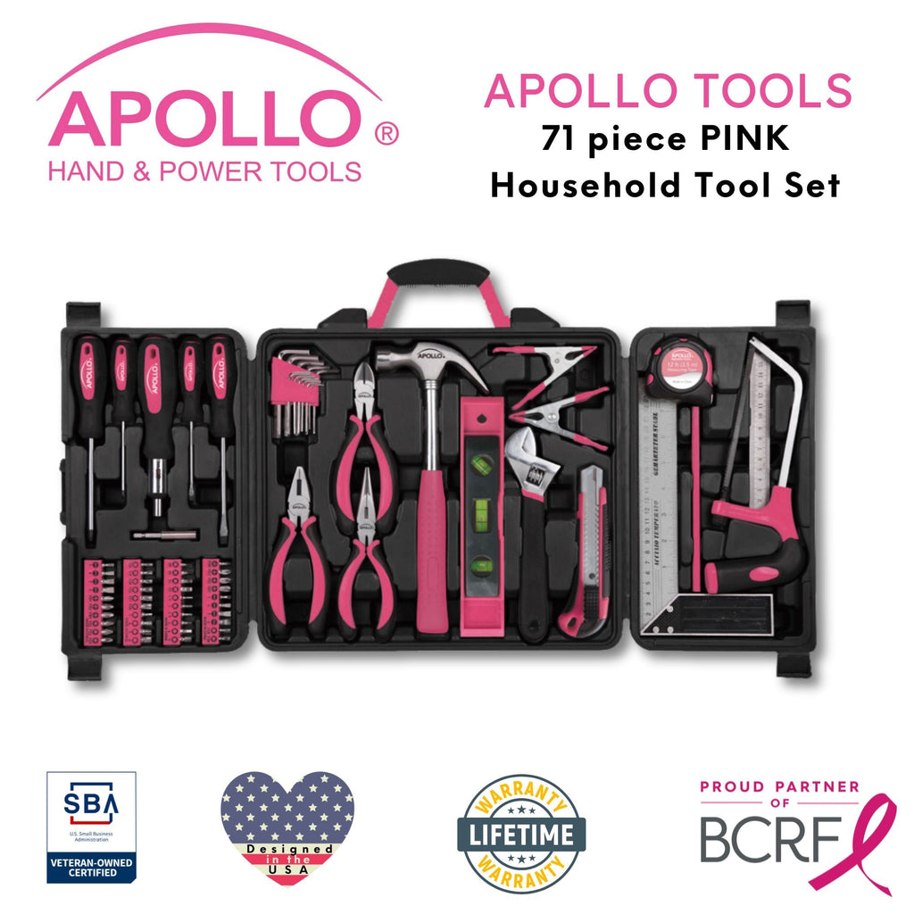 Apollo Tools 71 Piece Household Tool Kit Pink - DT0204P SpadezStore