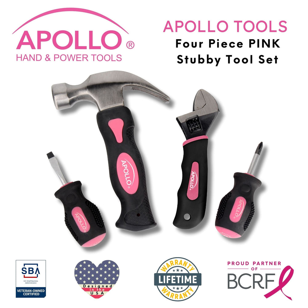 Apollo Tools Four Piece Stubby Tool Set - Pink- DT0240P SpadezStore