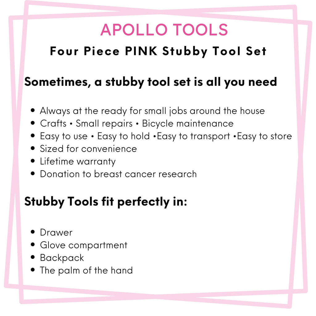 Apollo Tools Four Piece Stubby Tool Set - Pink- DT0240P SpadezStore