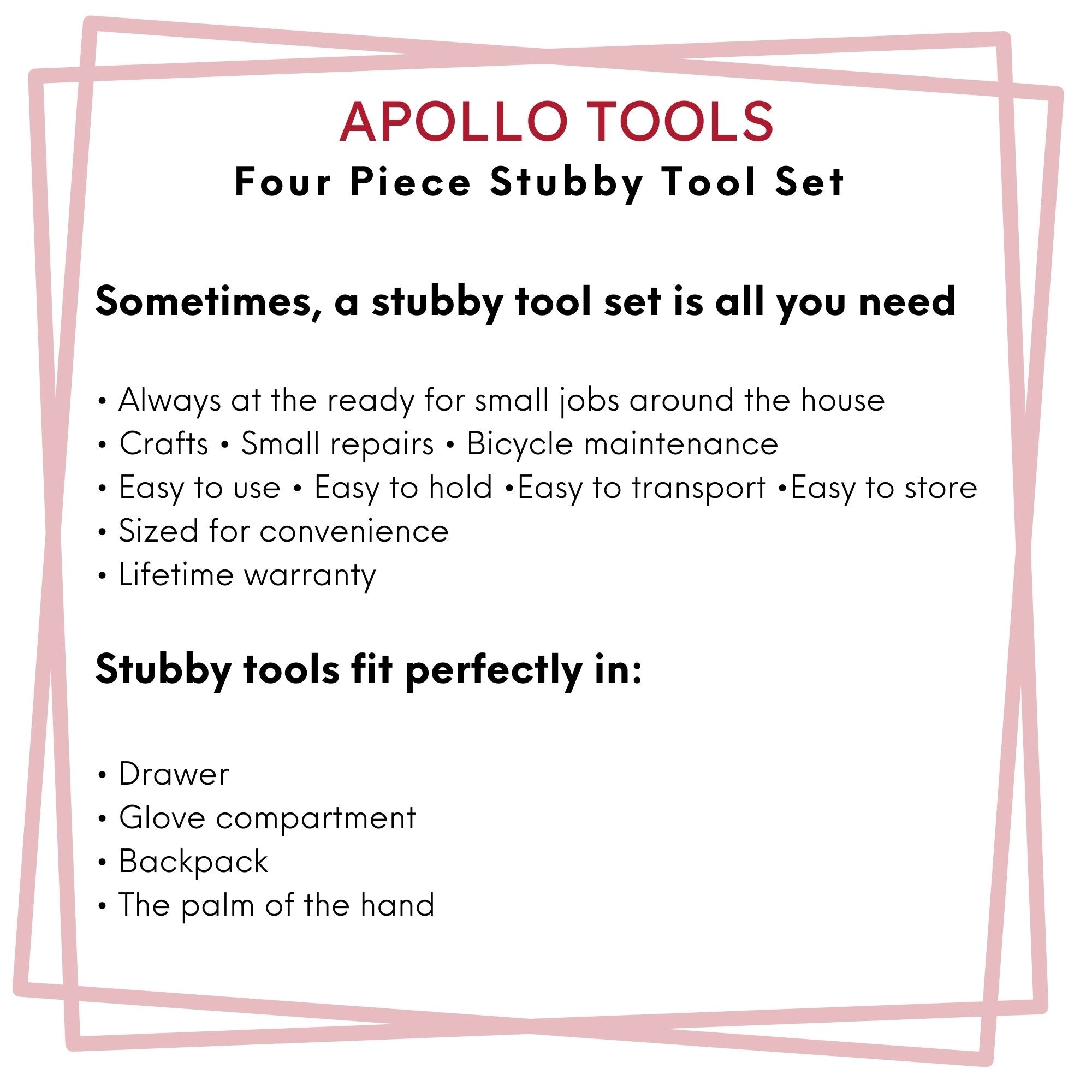 Apollo Tools Four Piece Stubby Tool Set - DT0240 SpadezStore