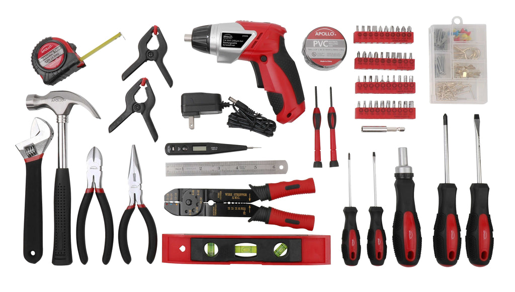 Apollo Tools 161 Piece Household Tool Kit with Convenient 3.6 Volt Lithium Ion Cordless Screwdriver - DT0739 SpadezStore