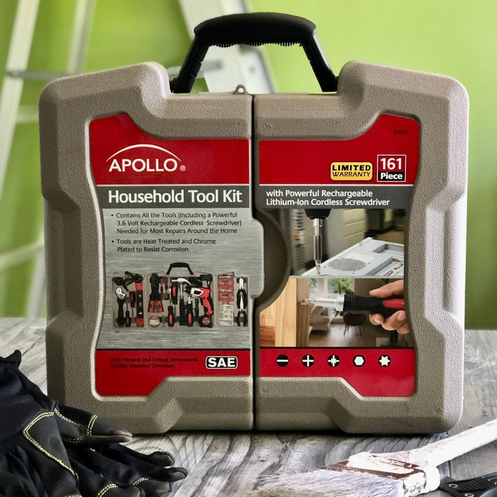Apollo Tools 161 Piece Household Tool Kit with Convenient 3.6 Volt Lithium Ion Cordless Screwdriver - DT0739 SpadezStore