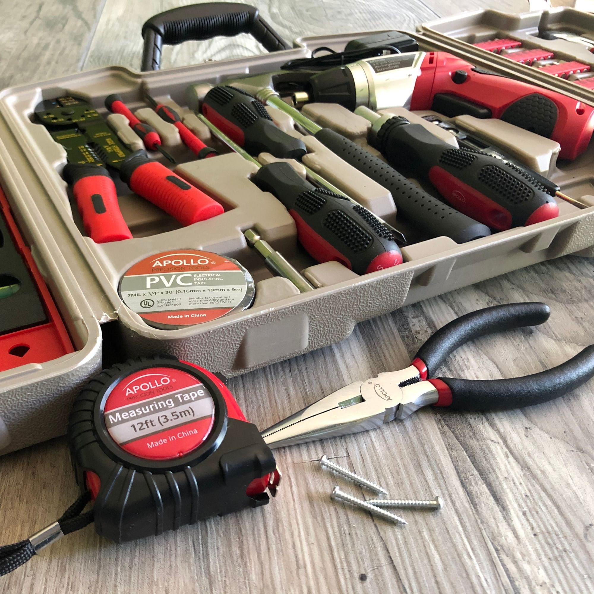 Apollo Tools 161 Piece Household Tool Kit with Convenient 3.6 Volt Lithium Ion Cordless Screwdriver - DT0739 SpadezStore