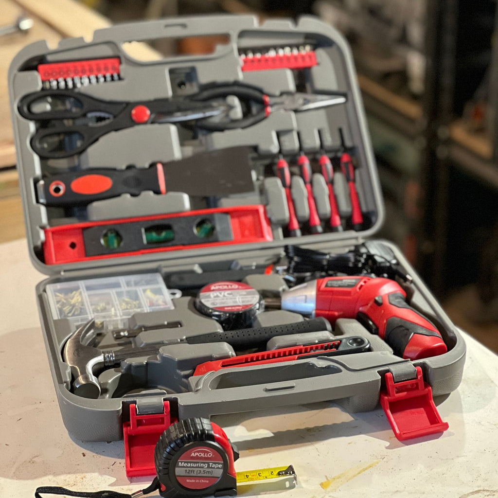 Apollo Tools 135 Piece Household Tool Set with Pivoting Dual-Angle 3.6 Volt Lithium-Ion Cordless Screwdriver - DT0773 SpadezStore