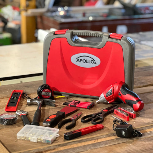 Apollo Tools 135 Piece Household Tool Set with Pivoting Dual-Angle 3.6 Volt Lithium-Ion Cordless Screwdriver - DT0773 SpadezStore