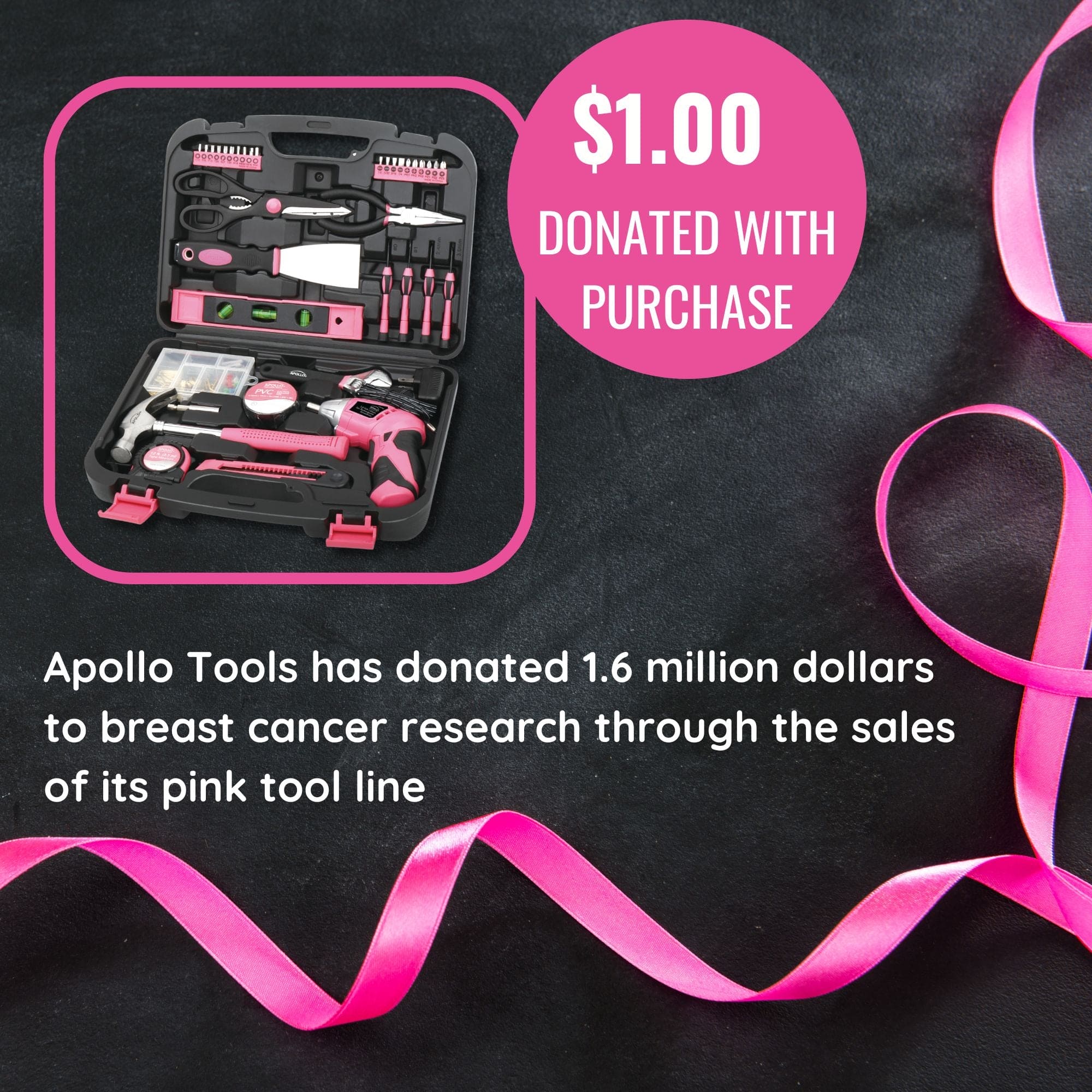 Apollo Tools 135 Piece Household Tool Kit Pink with Pivoting Dual-Angle 3.6 Volt Lithium-Ion Cordless Screwdriver - DT0773N1 SpadezStore