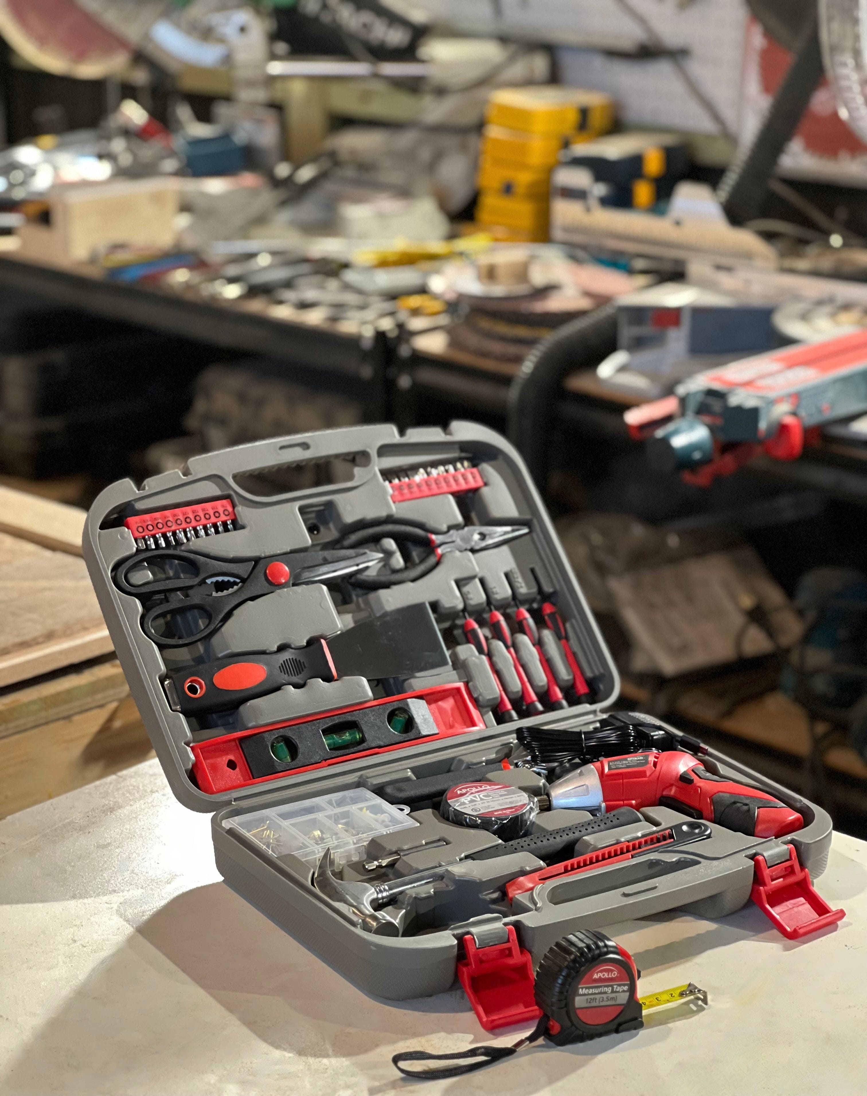 Apollo Tools 135 Piece Household Tool Set with Pivoting Dual-Angle 3.6 Volt Lithium-Ion Cordless Screwdriver - DT0773 SpadezStore