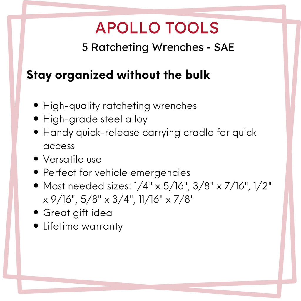 Apollo Tools 5 Piece SAE Ratcheting Wrench Set - DT1212 SpadezStore