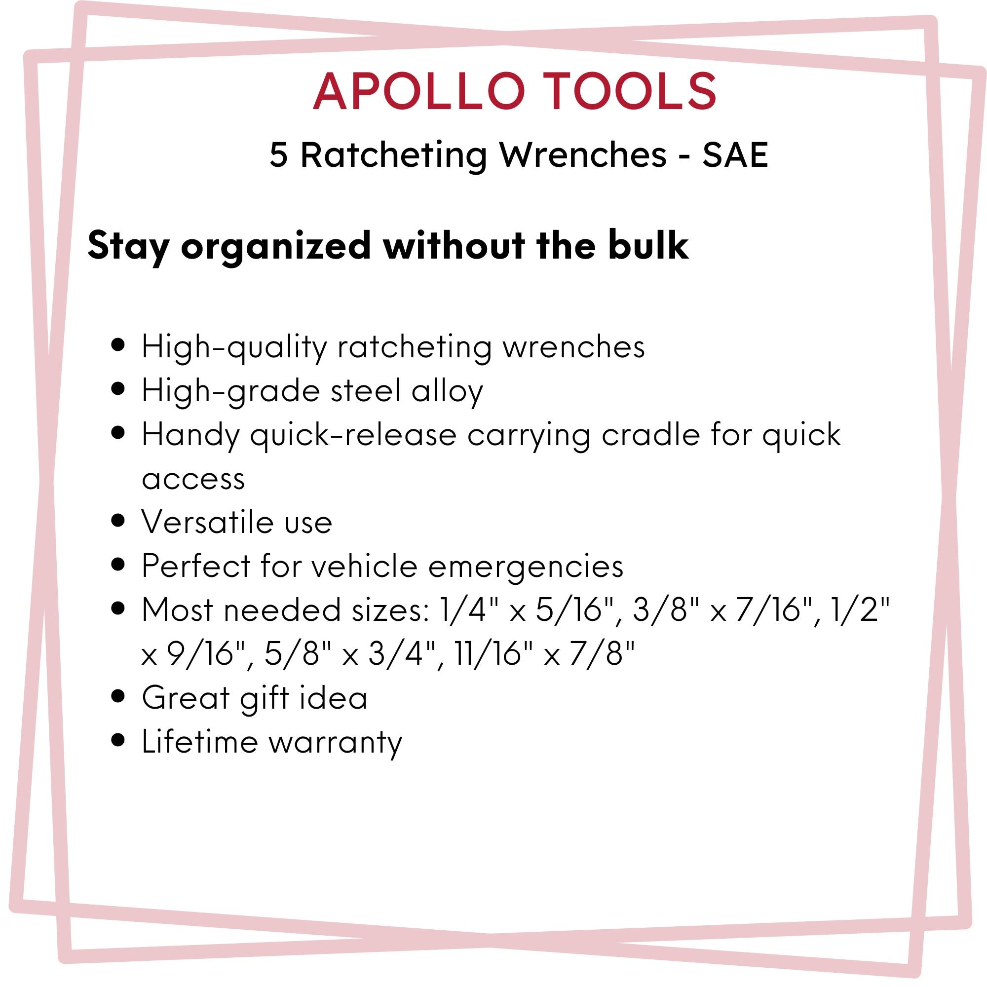 Apollo Tools 5 Piece SAE Ratcheting Wrench Set - DT1212 SpadezStore